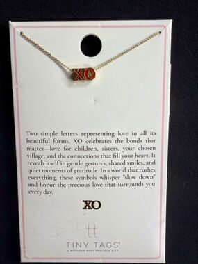 Gold XO Necklace with Red Enamel